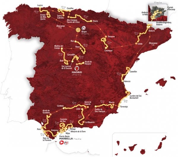 Mapa zvodu Vuelta a España 2015