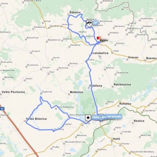 Mapa české části závodu Visegrádské čtyřky