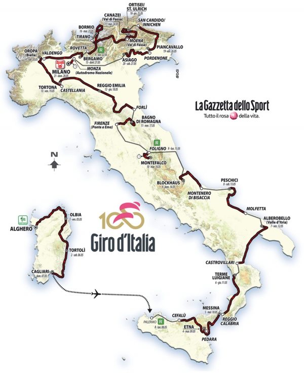 Mapa Giro d´Italia 2017